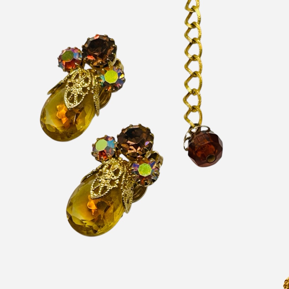 Vintage Verified Juliana Mesh  Topaz Teardrop Necklace Earring Set - Picture 5 of 9